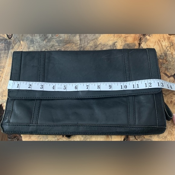 Vintage Black Leather Envelope Clutch Bag with Stitching Details - Picture 6 of 6